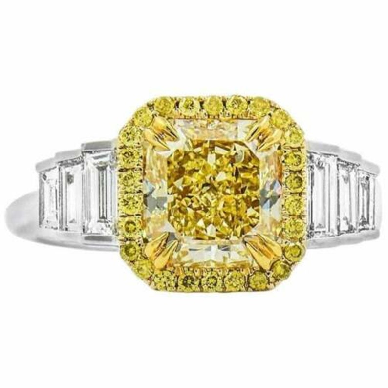 Asscher Cut Diamond Ring Halo Engagement Ring For Women Round White Yellow Diamond Ring Anniversary Diamond Ring Baguette Diamond Ring