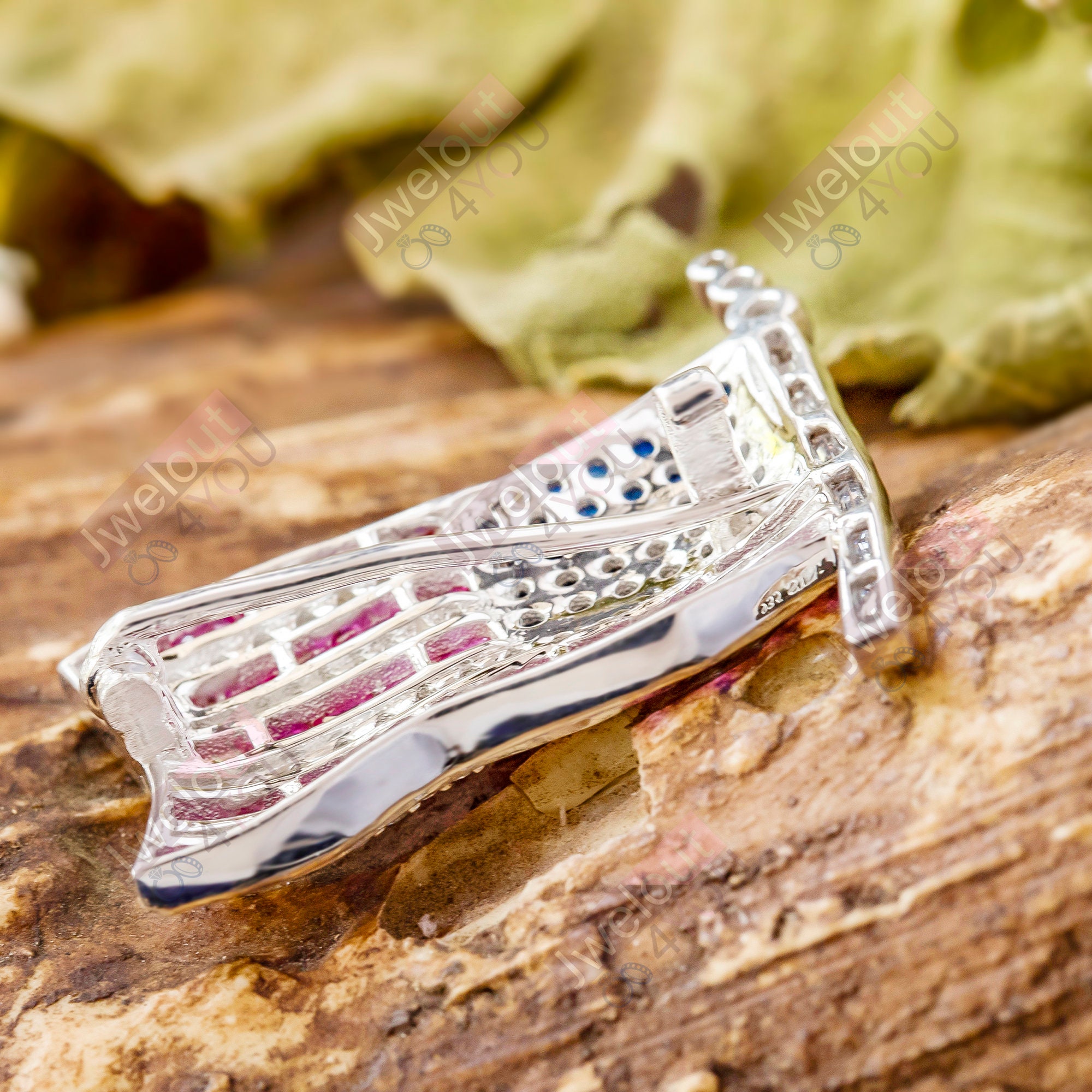 American USA Flag Brooch, Sapphire & Ruby Multi CZ Stone
