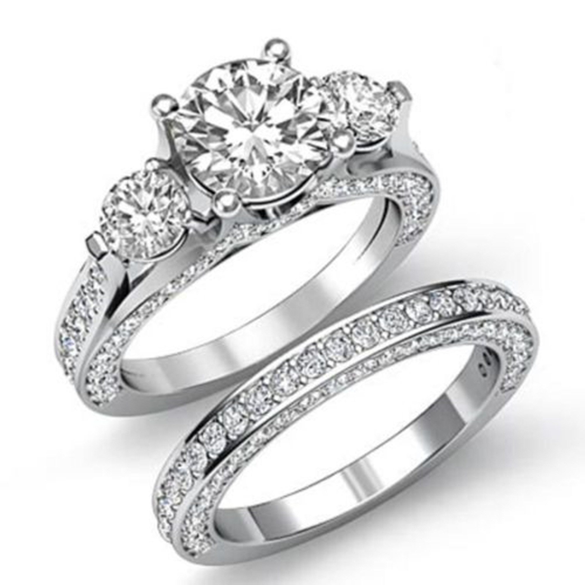 Three Stone Engagement Ring White Round Cut Diamond Ring CZ Diamond Ring Engagement Ring Anniversary Ring Birthday Gift Handmade Ring