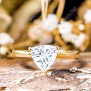 8 MM Trillion Cut Moissanite Diamond Solitaire Ring, Daily Wear Ring, Proposal Ring For Her, Yellow Gold Engagement Ring, Wedding Ring