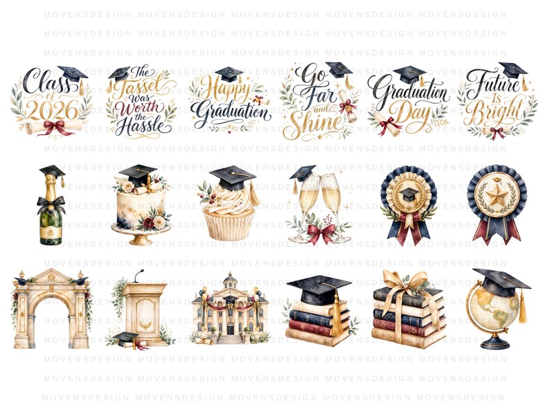 Graduation Class of 2026 Watercolor PNG Clipart Bundle - Etsy