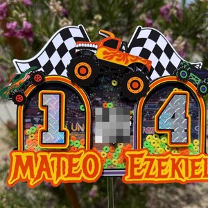 Monster Truck Cake Topper with two names, Cake Topper, Boy Theme, Boy Birthday Party, Party Decor, Monster Truck