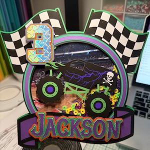 Monster Truck Skulls & Bones  Cake Topper, Cake Topper, Boy Theme, Boy Birthday Party, Party Decor, Monster Truck