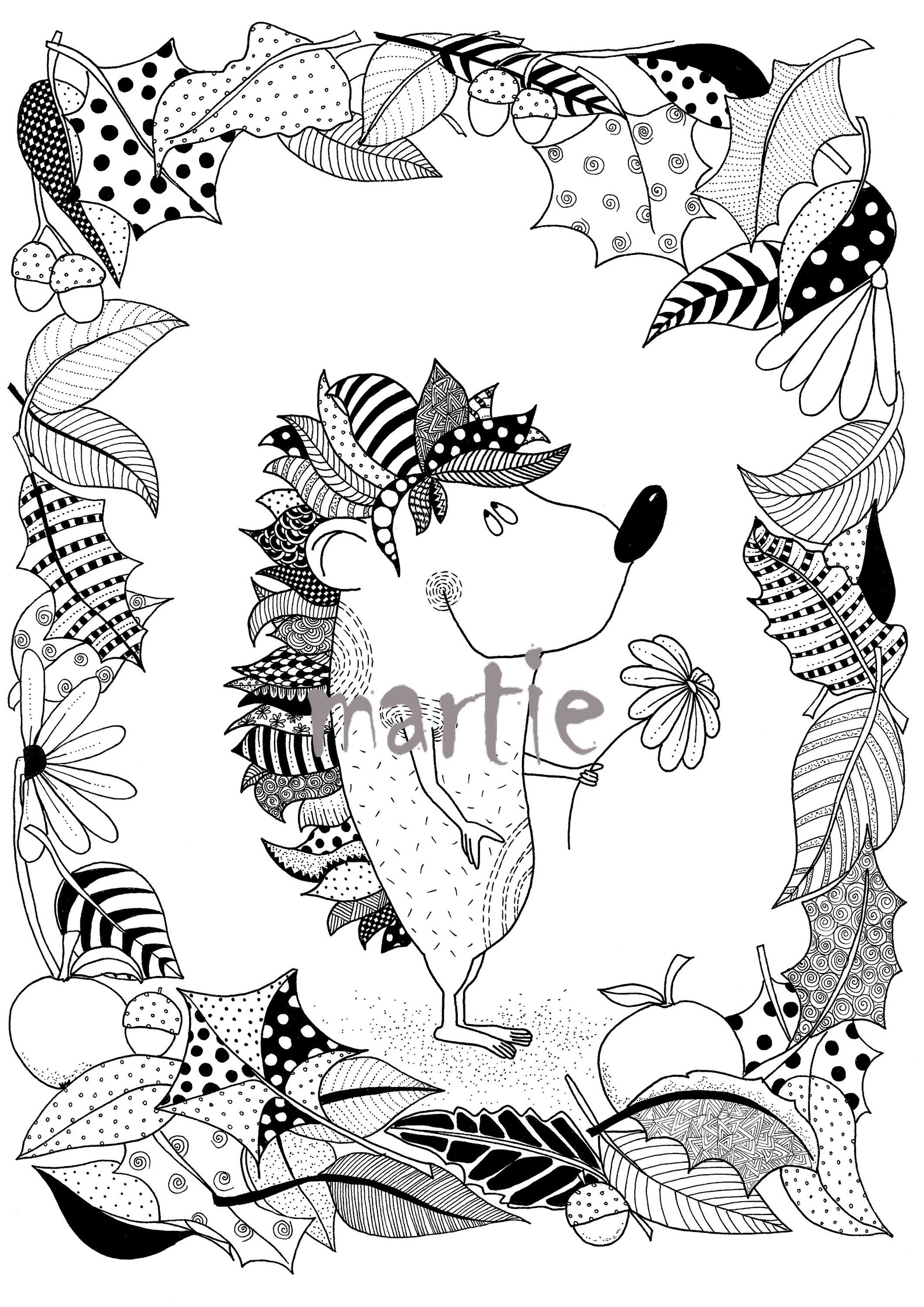 Printable Hedgehog Coloring Page for Kids or Adult Instant | Etsy