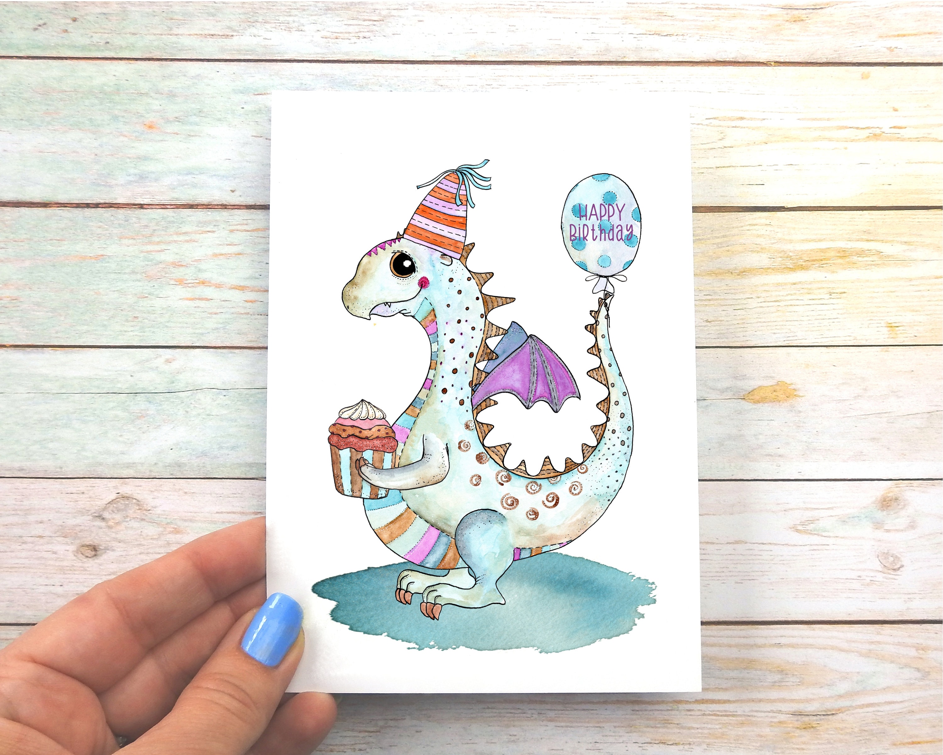 Süßer Drache Happy Birthday Postkarte für Kinder Lustiger Etsy
