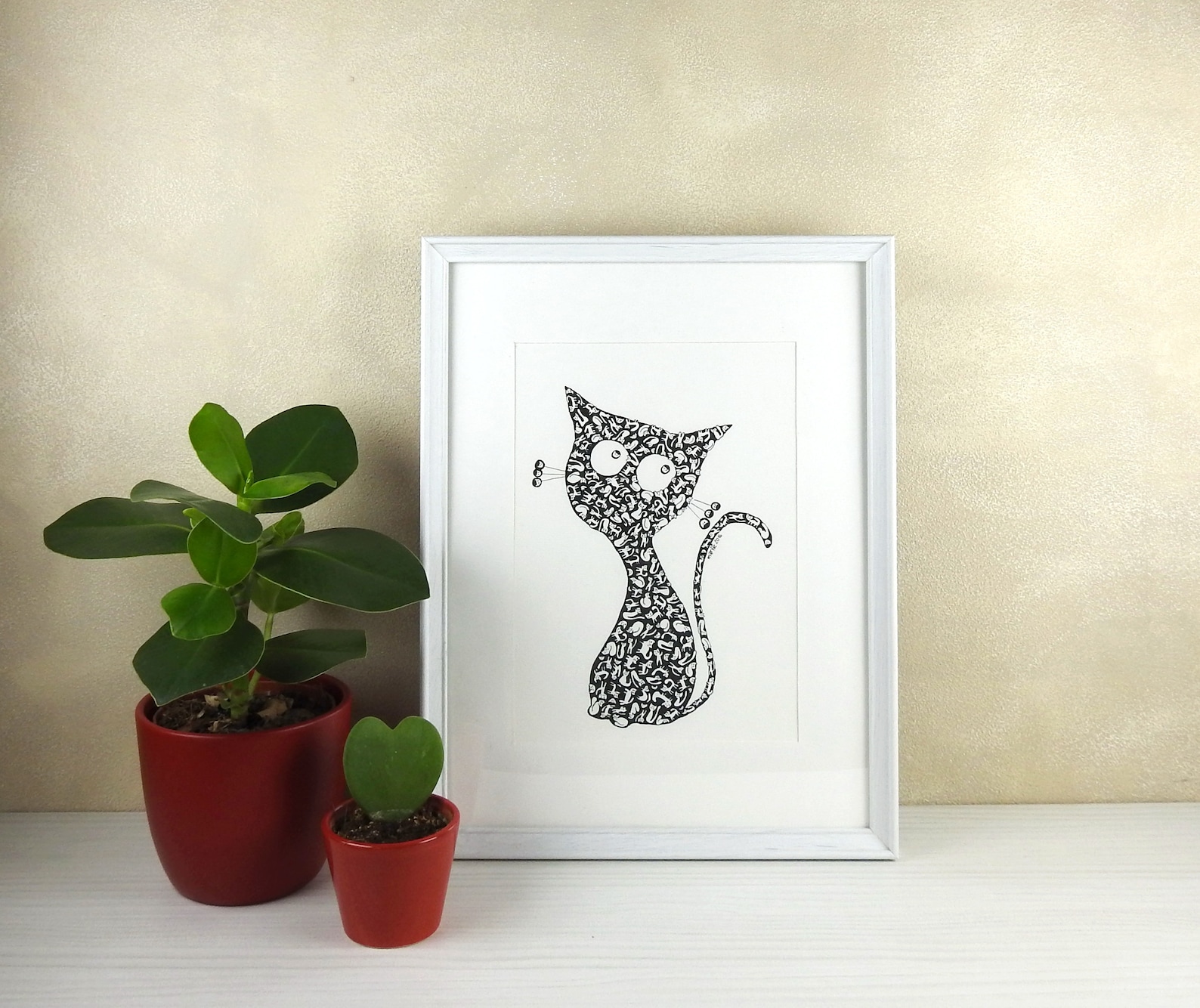 Black Cat Drawing Ink Illustration Black White Wall Decor - Etsy