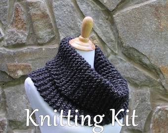 Scarf knitting kit, cowl knit kit, Outlander inspired, make your own scarf kit, printed pattern / yarn / knitting needles