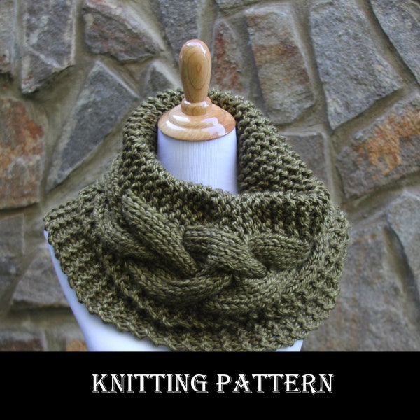 Knit cowl pattern chunky cabled scarf PDF digital download