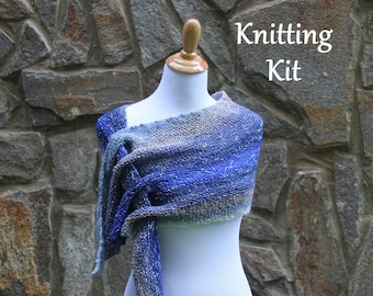 DIY knitting kit, Snapdragon shawl knitting kit,  knitting scarf kit, shawl pattern with yarn, printed pattern / yarn / knitting needles