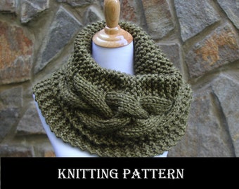 Knit cowl pattern chunky cabled scarf PDF digital download