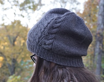 Knit slouchy hat / grey slouch hat / baby llama  and merino wool