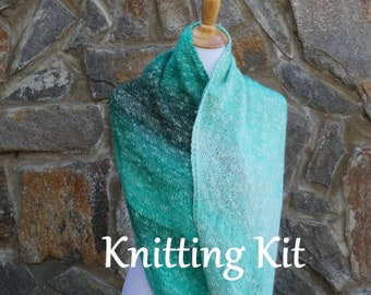 DIY infinity scarf knitting kit / infinity scarf pattern with yarn / printed pattern, yarn, stitch markers, knitting needles