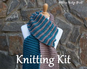 Chunky scarf knitting kit / extra long winter scarf / pattern / yarn / needles