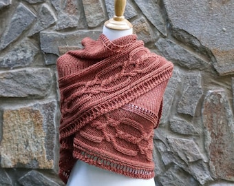 Hand knit shawl with Celtic motifs / 100% wool