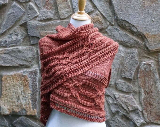 Hand knit shawl with Celtic motifs / 100% wool