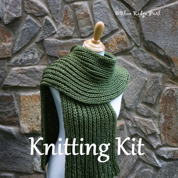 Scarf knitting kit / merino wool / chunky scarf knitting kit / pattern / yarn / needles