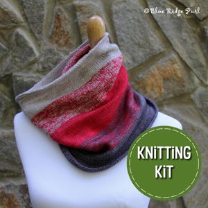 Merino wool cowl knitting kit, Malabrigo yarn, gradient scarf, pattern, yarn, knitting needles, stitch marker