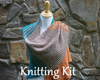 Shawl knitting kit / merino wool shawl kit / pattern, yarn, needles, stitch markers