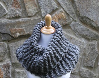Outlander inspired cowl, Sassenach cowl, Claire's cowl, chunky knit scarf, grey knit cowl, knit shoulder warmer