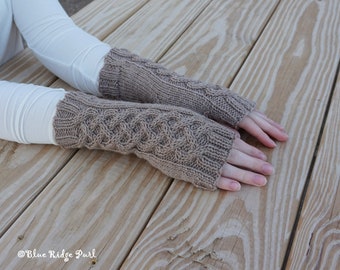 Wool hand warmers / hand knit fingerless gloves / brown knit gloves / 100% wool