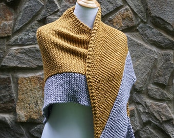 Hand knit wrap / triangle knitted shawl / mustard yellow scarf / custom color combinations available