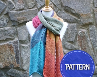 Patrón de bufanda de rayas tejidas, hilo Mandala, bufanda de invierno extra larga, patrón de descarga en PDF