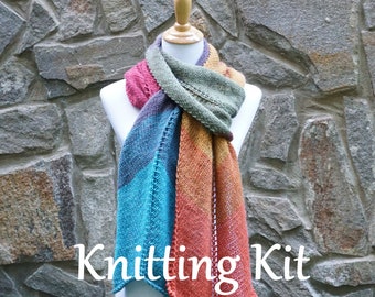 Scarf knitting kit / Mandala yarn / pattern, yarn, stitch marker, knitting needles