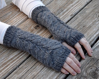 Outlander inspired, knit fingerless gloves, Claires gloves, Sassenach gloves, charcoal gray knit arm warmers, alpaca wool gloves
