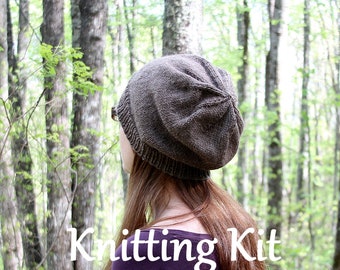 Slouchy hat knitting kit / pattern / yarn / knitting needles / 100% superwash wool