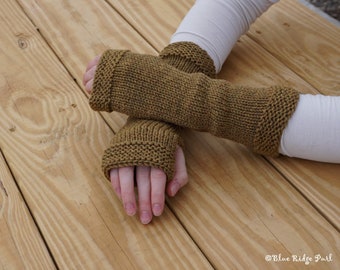 Hand knit gloves / women's fingerless / mustard yellow