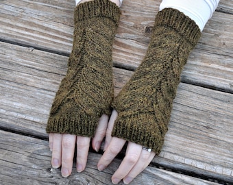 Hand knitted fingerless mitts / womens texting office gloves / alpaca wool blend yarn handmade arm warmers / Outlander Scottish gauntlets