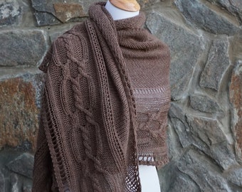 Celtic cable shawl, large knit shawl, Nordic knit wrap, 100% wool