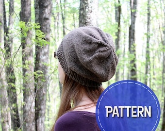 Slouchy hat knitting pattern, basic knit slouchy hat pattern, PDF download knitting pattern