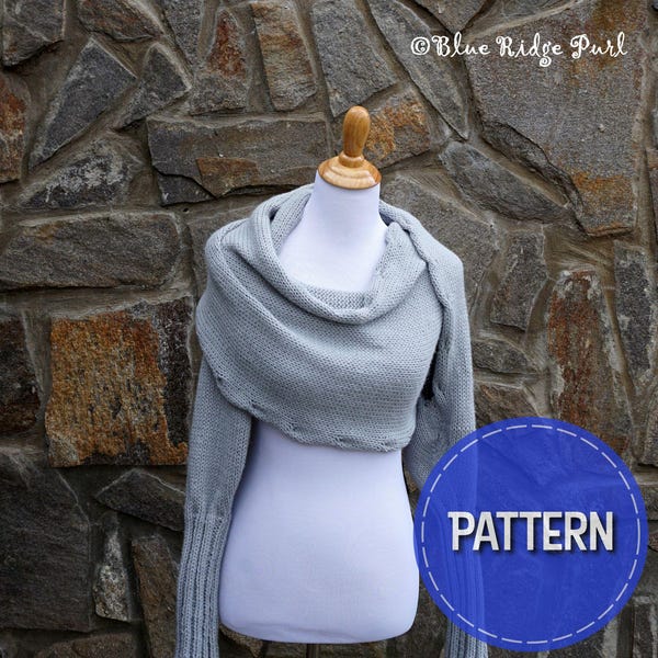 Sweater scarf, wrap sweater, easy knit scarf, digital download knitting pattern