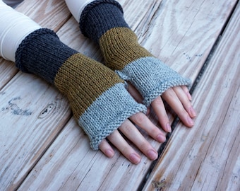 Ready to ship / mix match arm warmers / striped fingerless gloves / 100% wool gloves