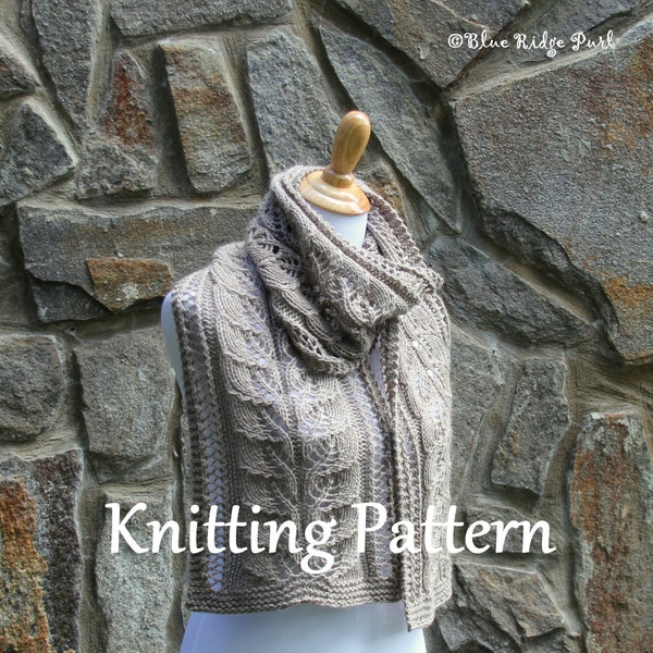 Scarf knitting pattern, Cascading Leaves scarf, PDF pattern download