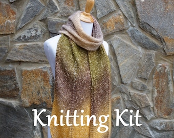 DIY knitting kit, scarf knitting kit / printed pattern, yarn, stitch marker, knitting needles