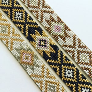 Gold Holiday Native American inspired Beaded Loom Bracelet