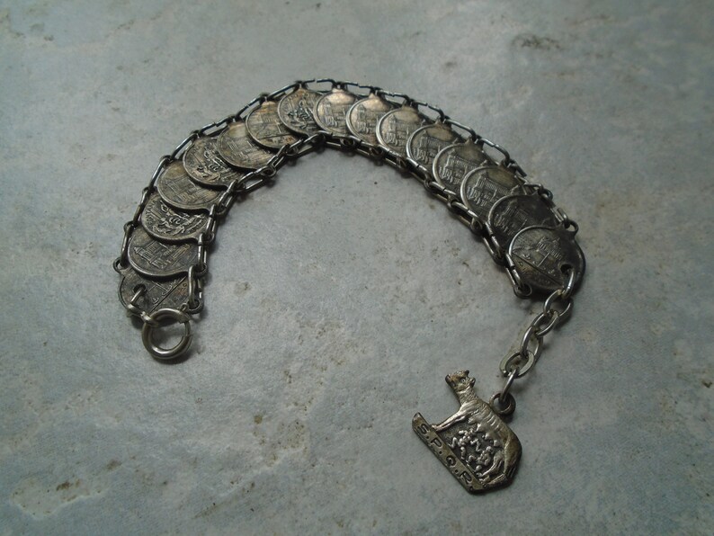 Vintage Metal Coin Bracelet Roma,Gift For Her