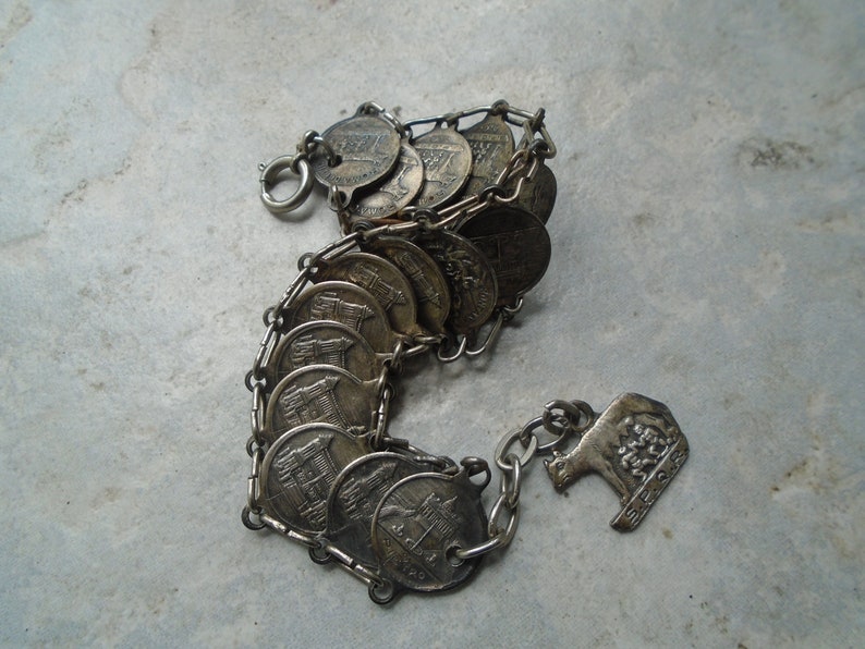 Vintage Metal Coin Bracelet Roma,Gift For Her