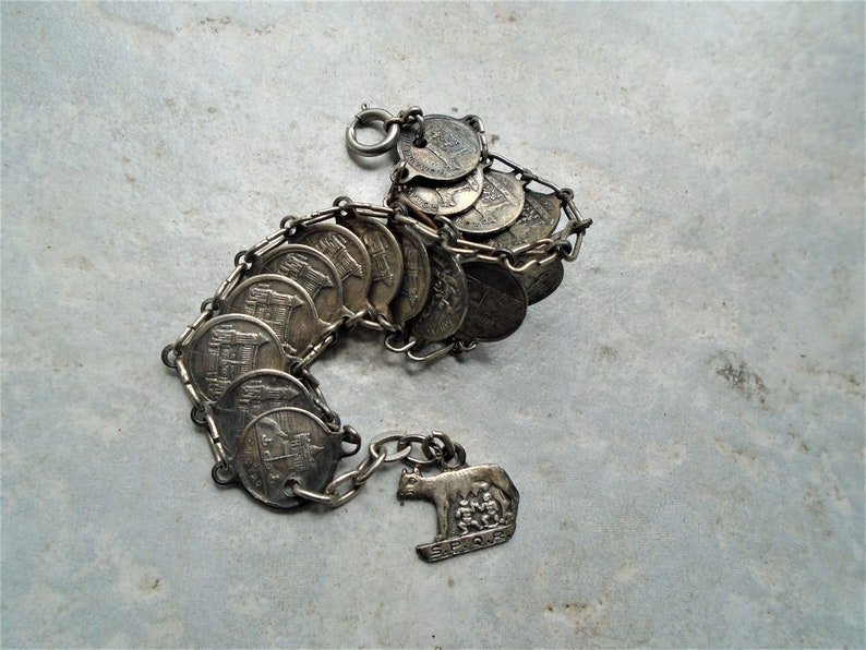 Vintage Metal Coin Bracelet Roma,Gift For Her