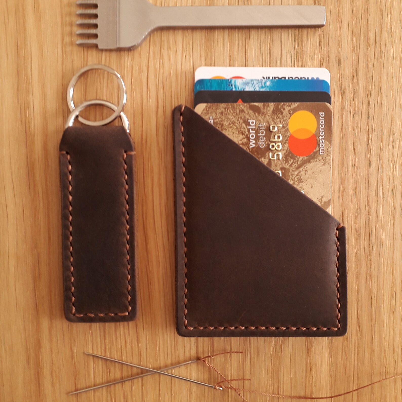 Minimalist leather credit card sleeve holder personalized Etsy