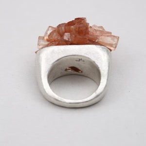 Raw aragonite ring, March birthday gift, Rough gemstone, Statement silver ring, Avantgarde ring, Peach Aragonite silver ring image 5