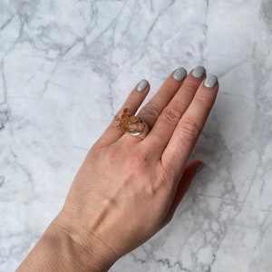 Raw aragonite ring, March birthday gift, Rough gemstone, Statement silver ring, Avantgarde ring, Peach Aragonite silver ring image 3