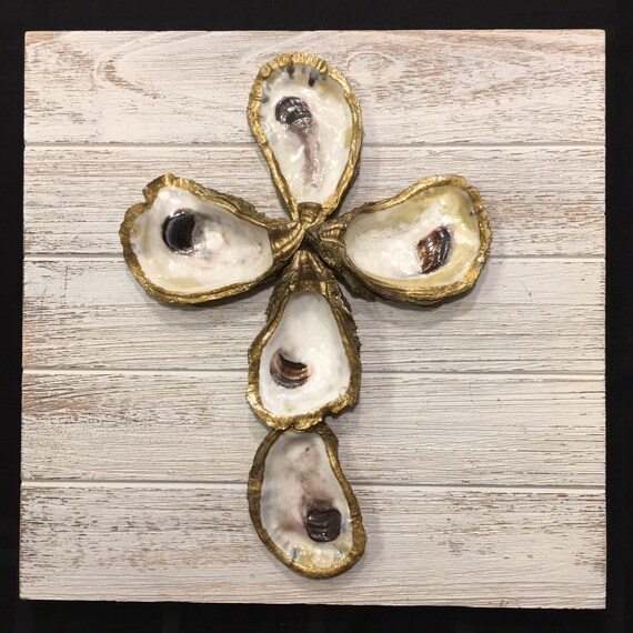 Oyster Cross on Wood