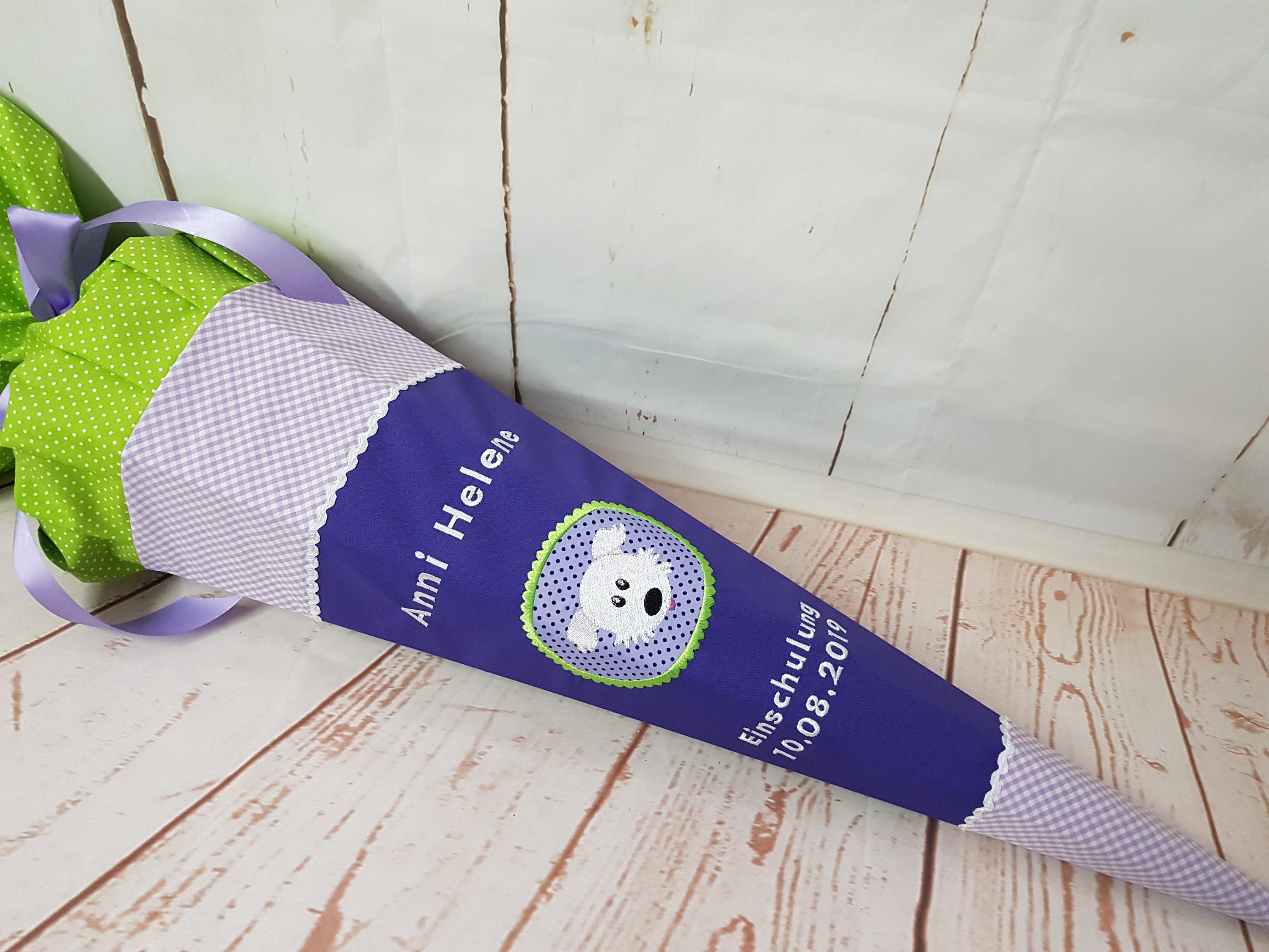 286 Schultüte Hund Wauwau weiß lila grün Einschulung mit Etsy