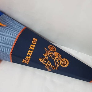 386 - School cone sugar cone school enrollment motocross motorcycle dark blue orange
