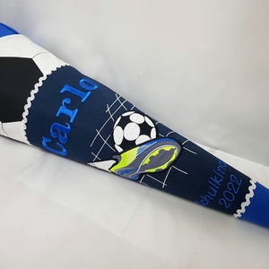 Schultüte Fussball aus Stoff Fussballer Fussballschuh blau dunkelblau neon Kicker Soccer Step by Step, passend zum Schulranzen gross (399)