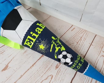 283 - School cone sugar cone footballer star school enrollment fabric with name, desired motif, football,