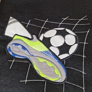 Applikation Aufbügler Bügelbild Fussball Fussballer Fussballschuh Tor Netz Einschulung Schultüte